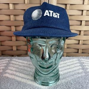 AT&T Vintage 80s Puffy Graphic Denim Trucker Hat Made In USA Royces